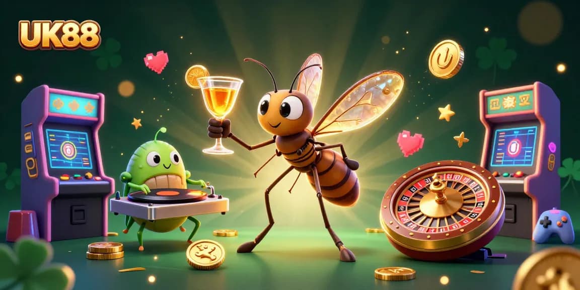 Engage in UK88 with a vibrant 3D casino scene featuring unique characters and elements.