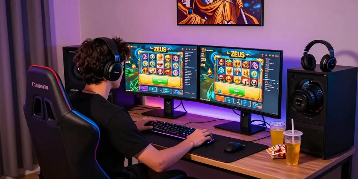 Engaging scene of a player immersed in slot zeus gaming experience with vibrant graphics.