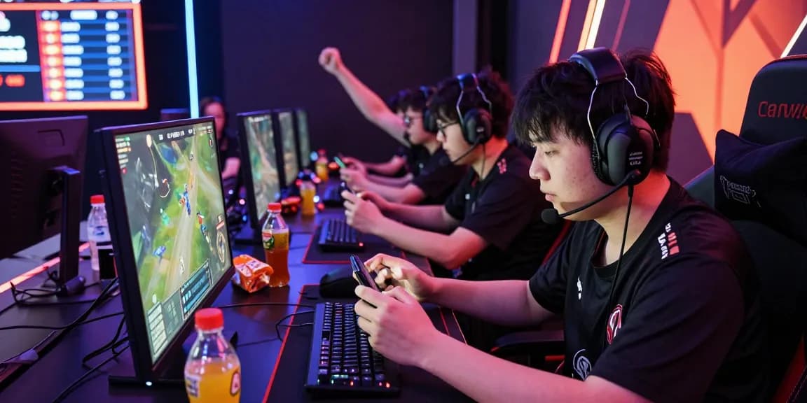 Exciting gaming competition showcasing players in an esports arena, focusing on mantra88 mobile game experience.