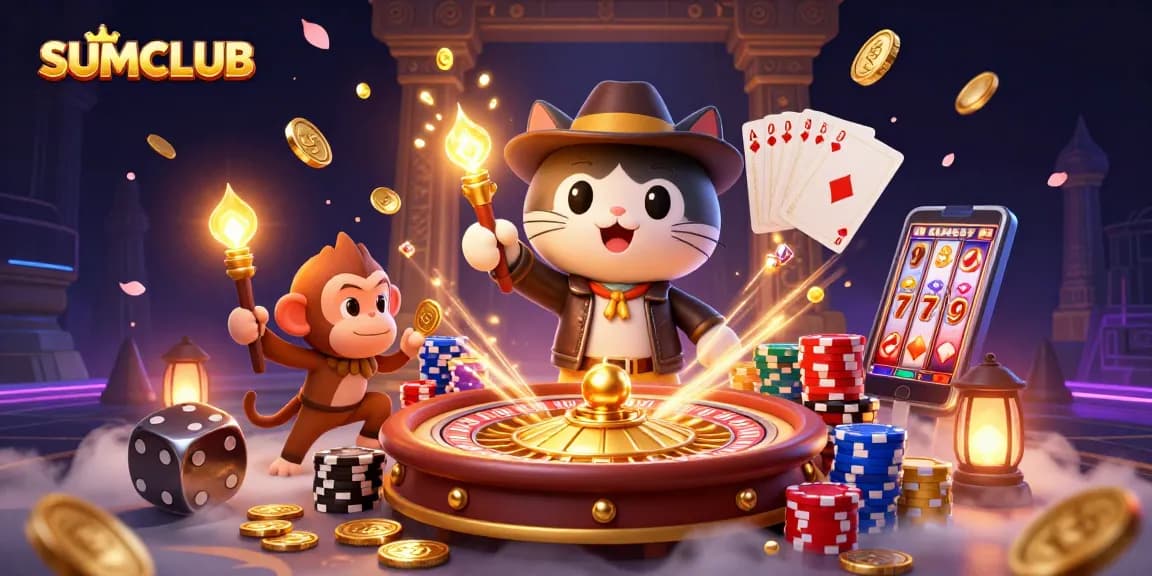 Discover SUMCLUB's thrilling casino adventure, featuring a treasure-filled scene with dynamic game elements.