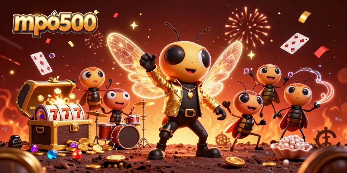 Visualize mpo500 excitement with dynamic casino elements and vibrant characters on stage.