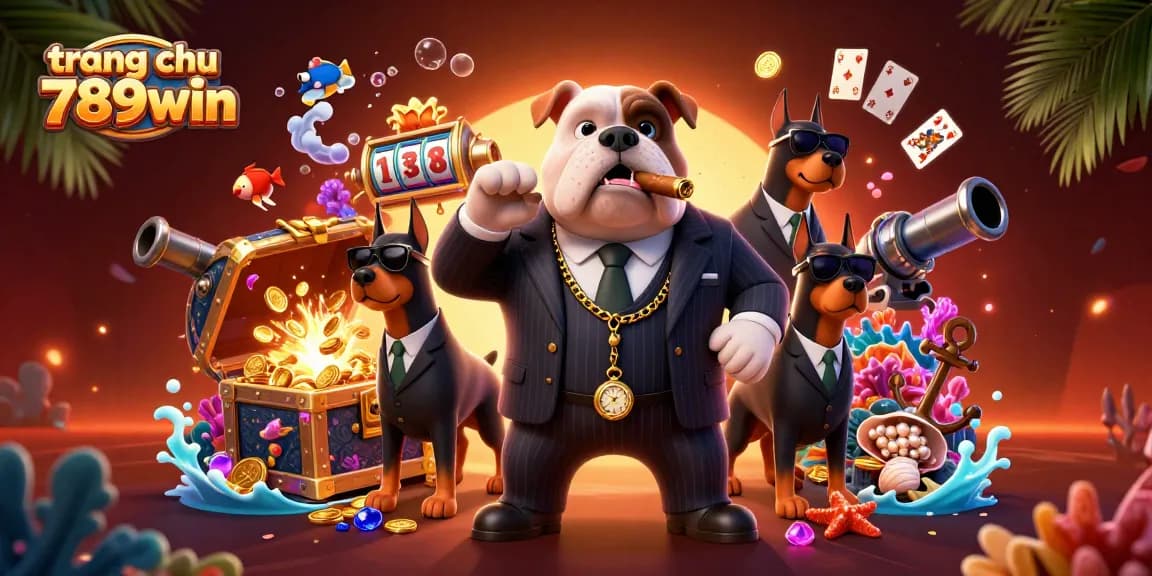 Experience thrilling action on trang chu 789win with a casino scene featuring a mafia boss bulldog and treasures.