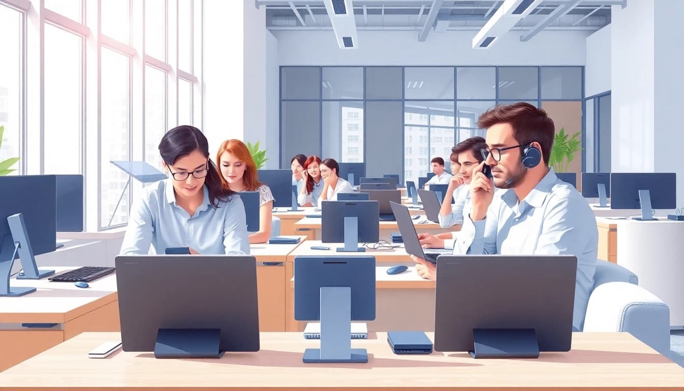 Boost productivity with hosted VoIP phone systems for small business in a modern office environment.