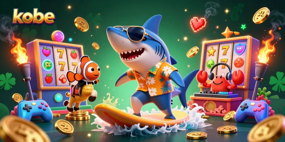 Kobe inspires thrilling fun in a colorful casino scene with a shark, clownfish, and crab DJ!