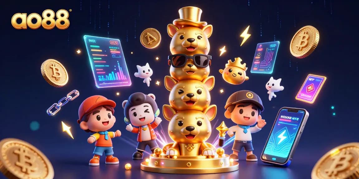 Engage with ao88, highlighting vibrant 3D casino elements and crypto integrations.