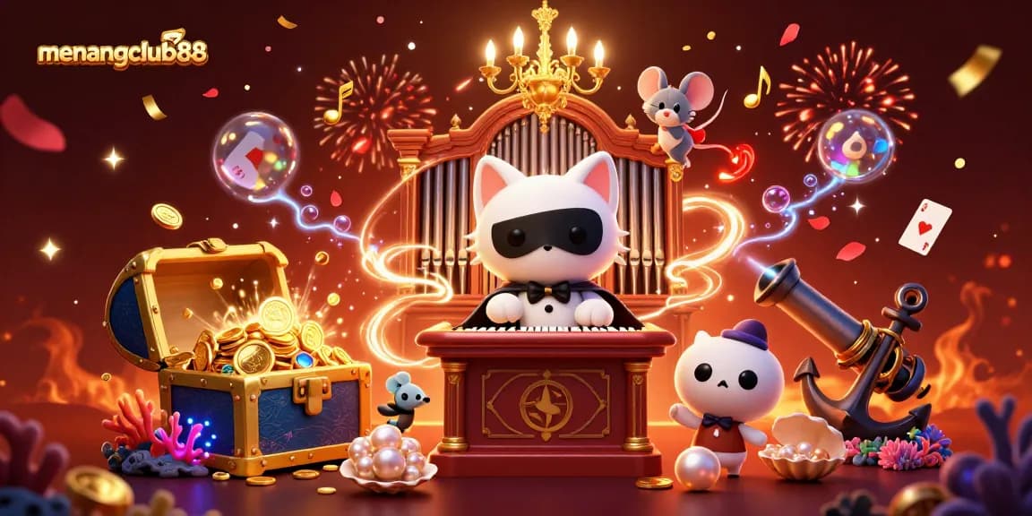 Experience winning with menangclub88 in this vibrant casino scene featuring charming characters.