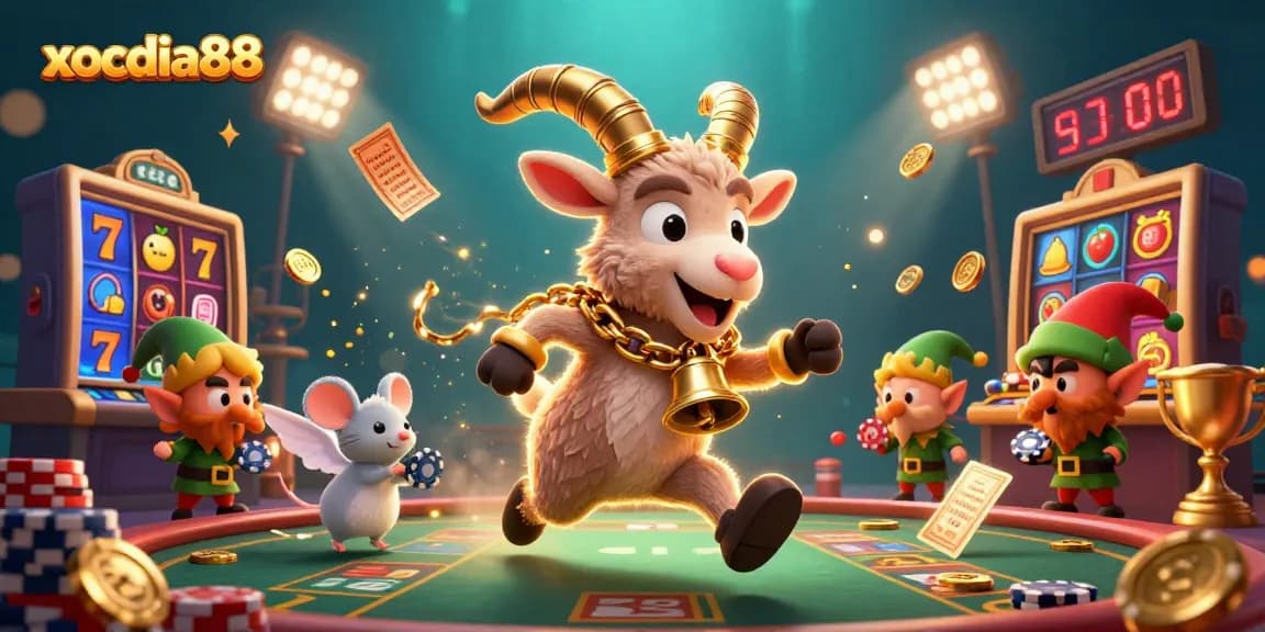 Experience the thrill of xocdia88 with dynamic casino elements and characters in a festive scene.