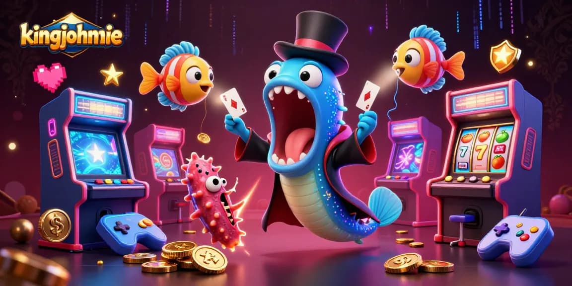 Engage with kingjohnnie's vibrant casino scene featuring magical deep-sea creatures performing tricks.