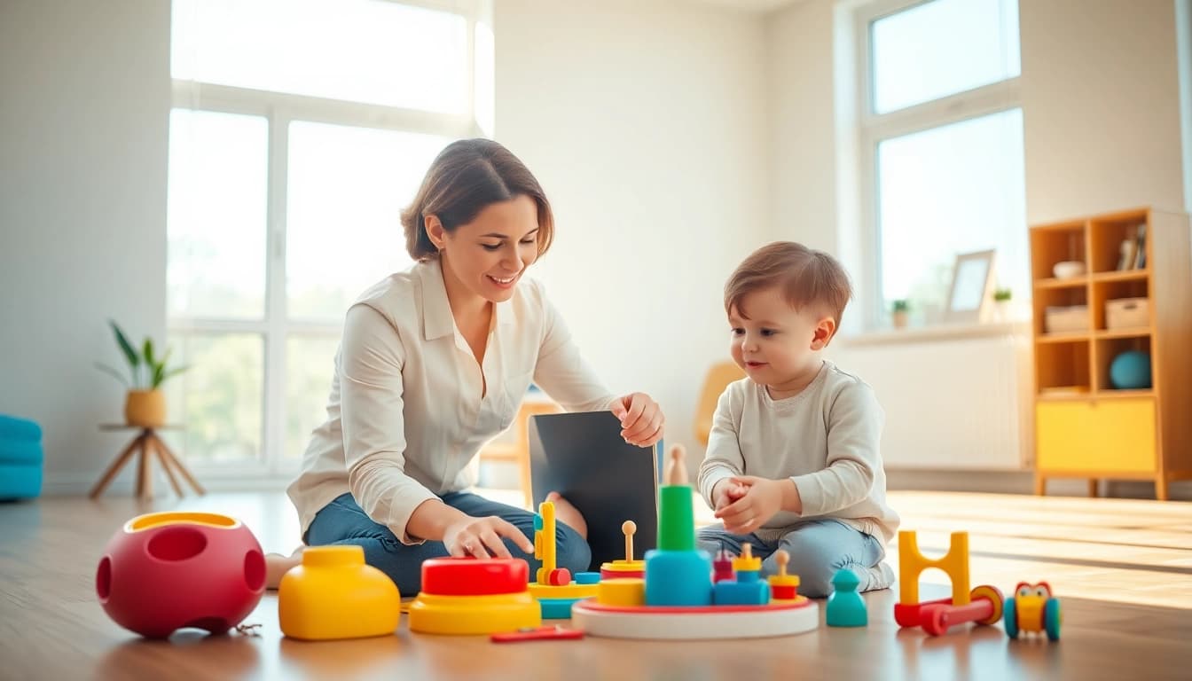 Child receiving ABA therapy in Livonia with a supportive therapist in a bright, engaging environment.