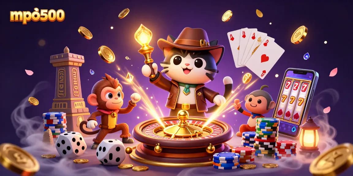Experience exhilaration with mpo500 as the explorer cat uncovers treasures in a vibrant casino