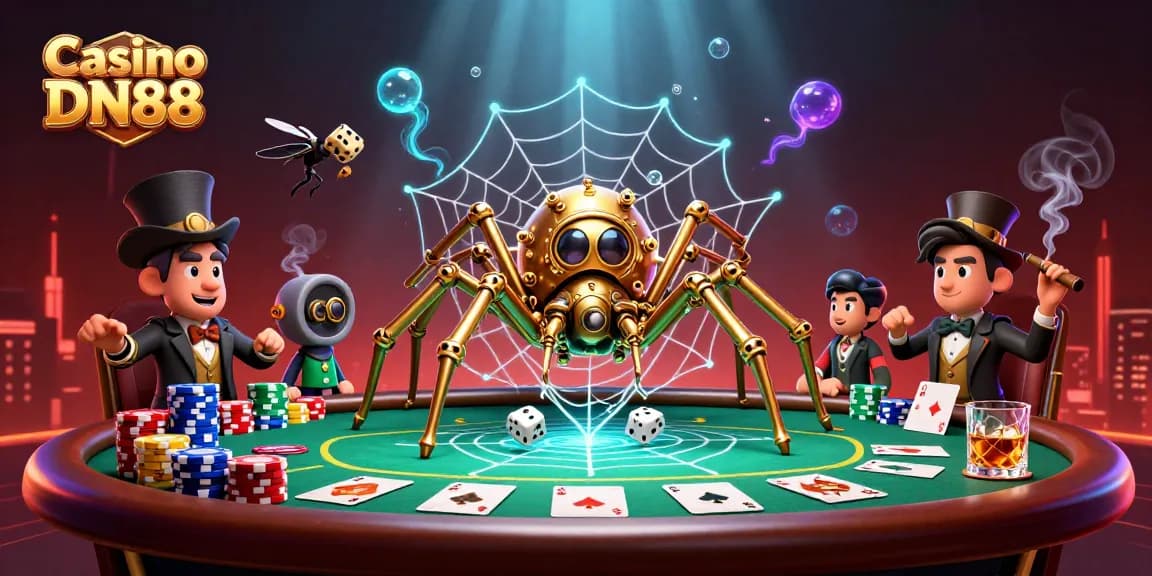 Experience thrilling gameplay at Casino DN88 with a rich 3D scene showcasing poker and dice excitement.