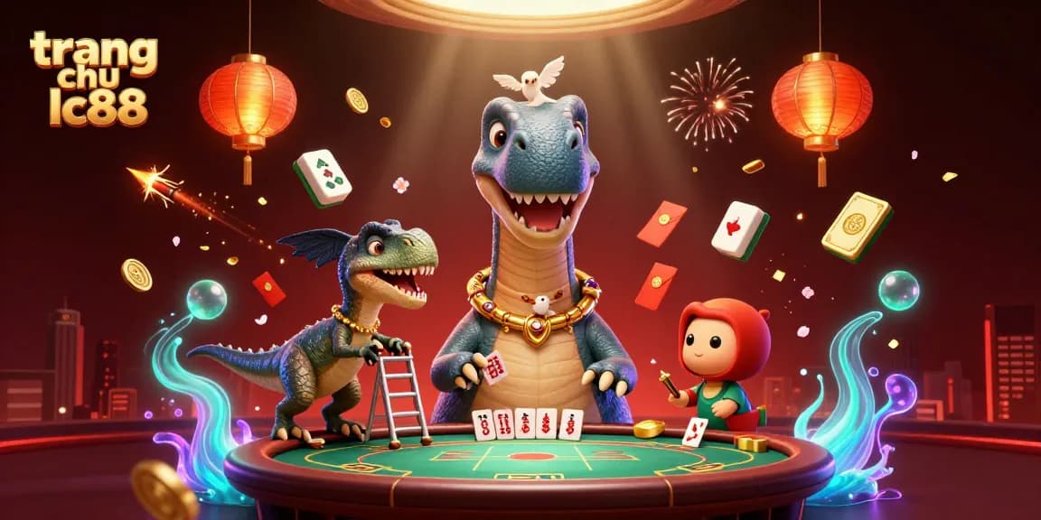 Experience the thrill of gameplay at trang chu lc88 with the fun 3D scene of a dinosaur and raptor!