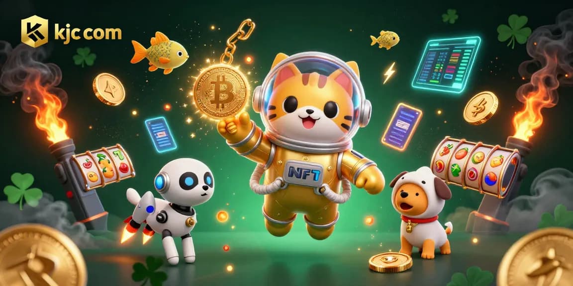 Engage with kjc com's vibrant slot games showcased amidst a 3D cosmic scene featuring a space cat and futuristic elements.