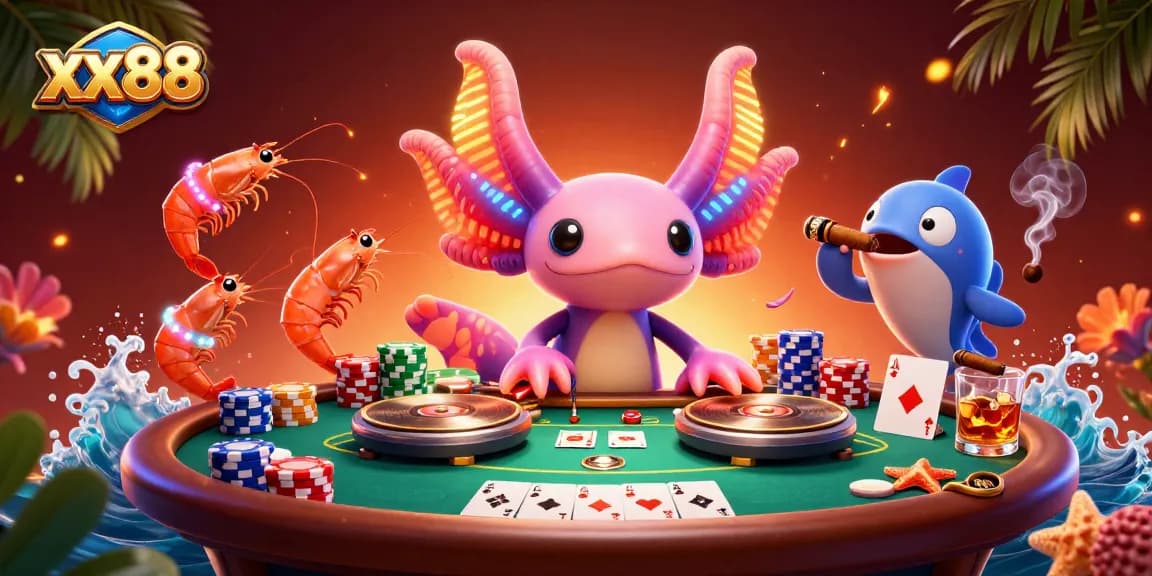 Experience xx88's vibrant casino energy with an axolotl DJ and dancing sea creatures.