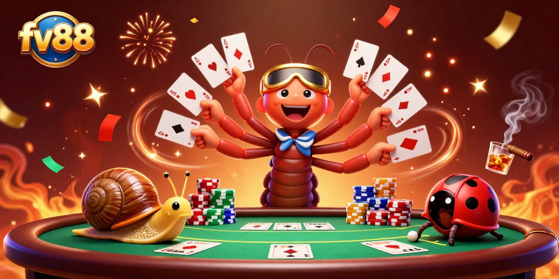 Experience the thrill of FV88's vibrant casino atmosphere with a unique cartoon scene.