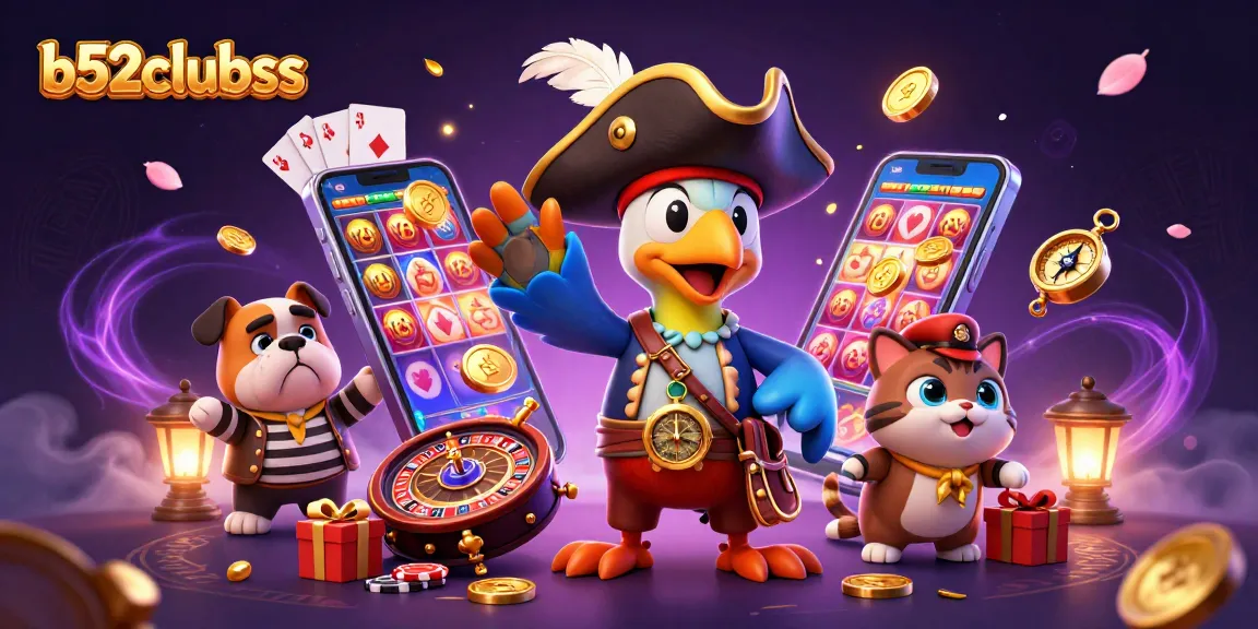Enjoy thrilling gaming action with b52clubss and vibrant casino elements in this colorful illustration.