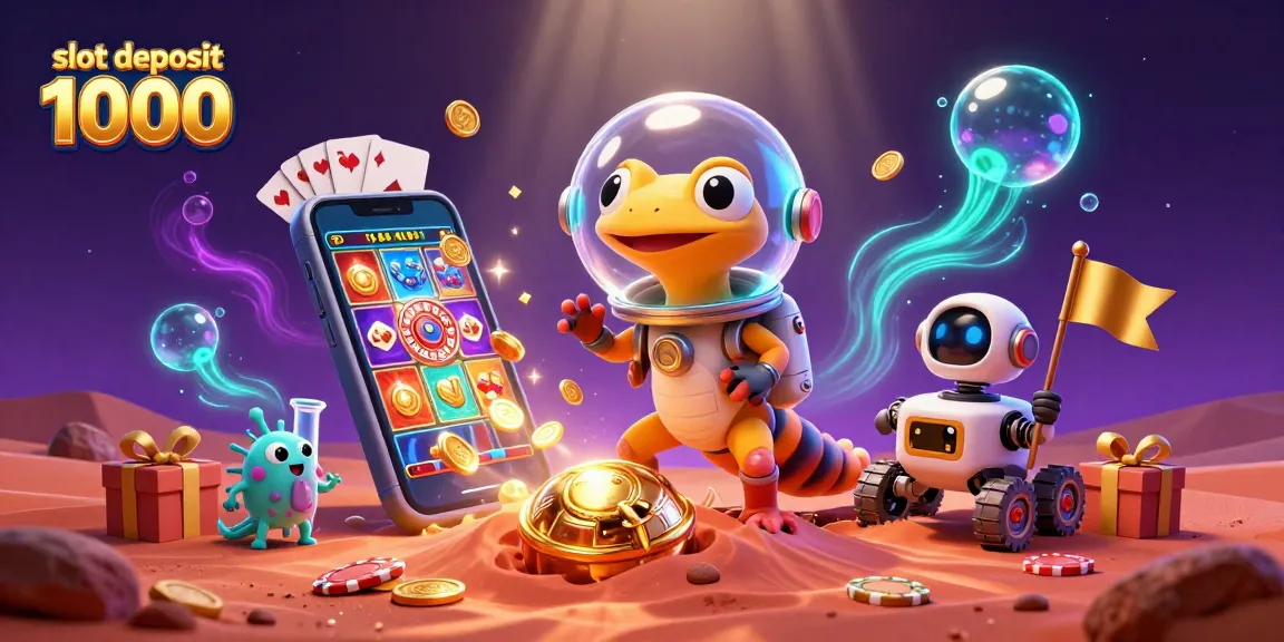 Experience the thrill of slot deposit 1000 with a Martian gecko and robot revealing a hidden casino