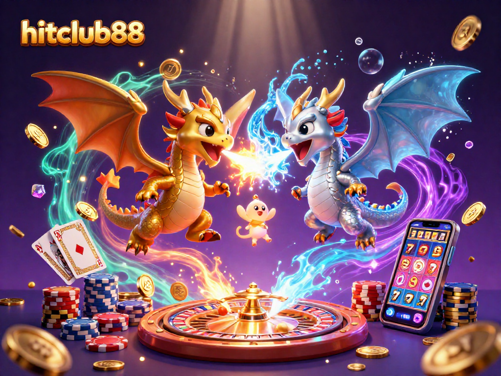 Experience thrilling action at hitclub88 with dynamic 3D dragons and vibrant casino elements.
