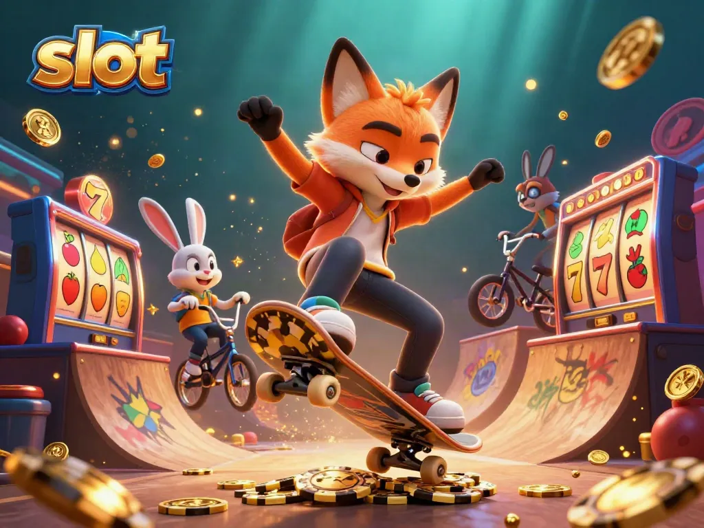 Permainan slot yang menampilkan karakter kartun berperan dengan penuh aksi dan simbol mesin slot yang berkilau.