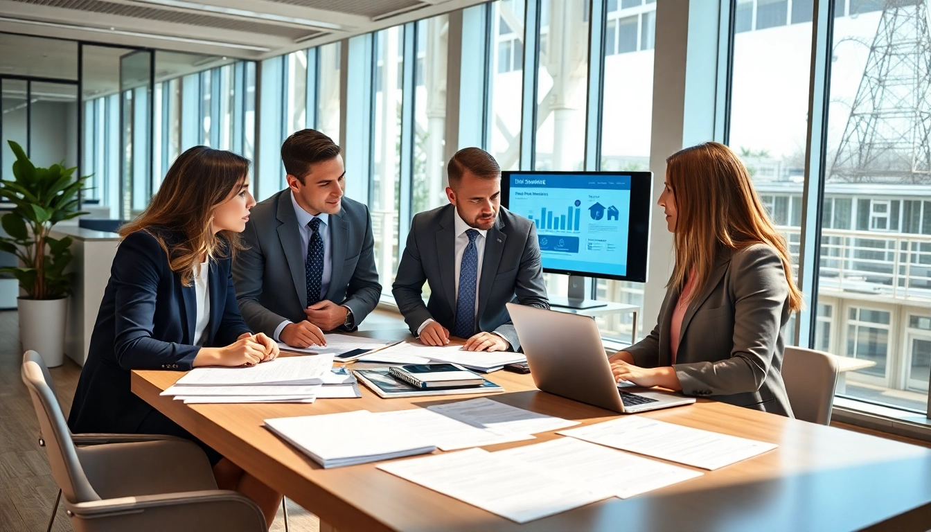 Dedicated team offering Title Insurance Services in a bright office collaborating on real estate documentation.