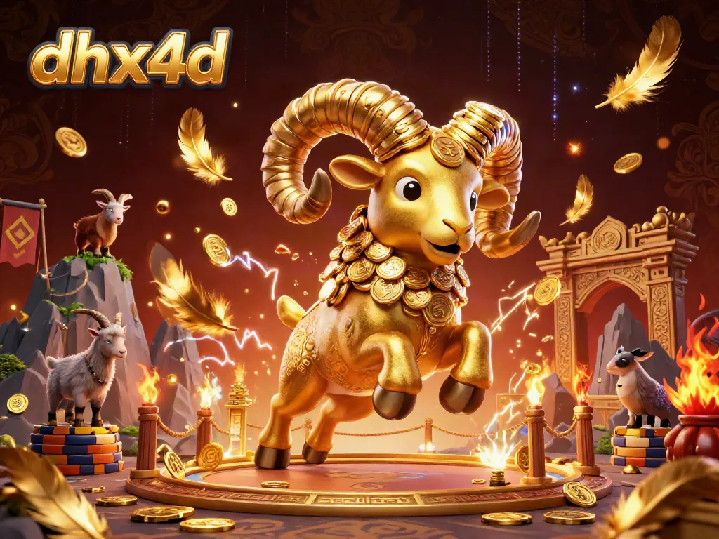 Permainan taruhan visual di dhx4d dengan domba emas yang berlari melawan gerbang.