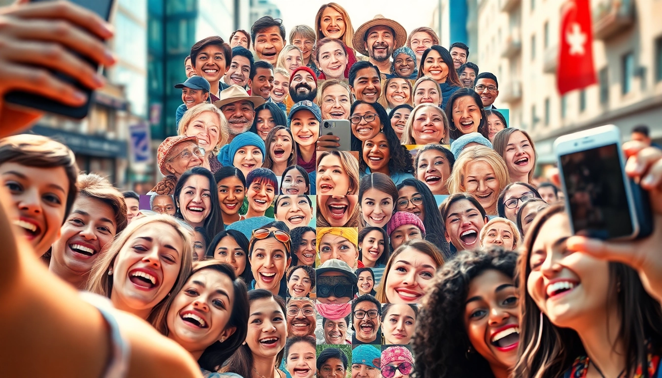 Engaging selfie mosaic of diverse faces creating a vibrant community artistic masterpiece.