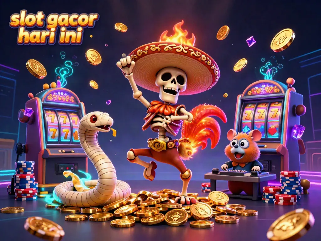 Slot gacor hari ini dengan karakter kartun dan elemen kasino yang mencolok.