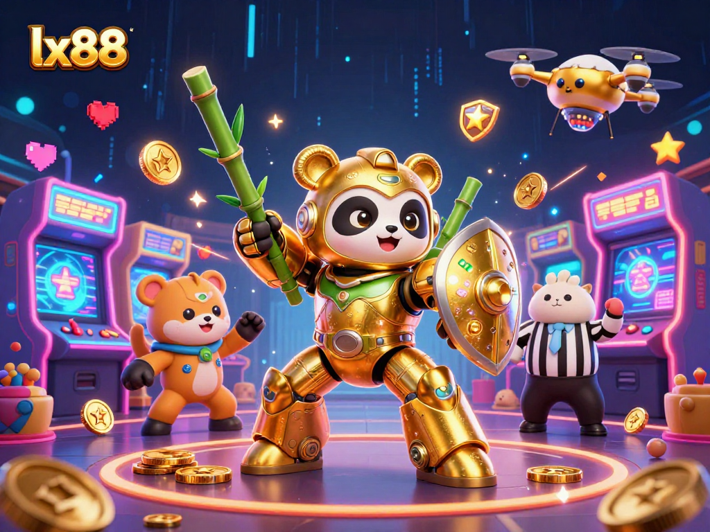 Engage in thrilling gameplay at lx88 while the golden panda battles in an exciting arena.