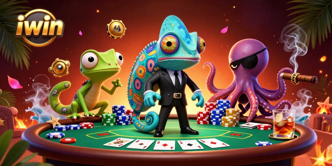 Engage with iwin in a vibrant casino scene featuring dynamic characters and poker elements
