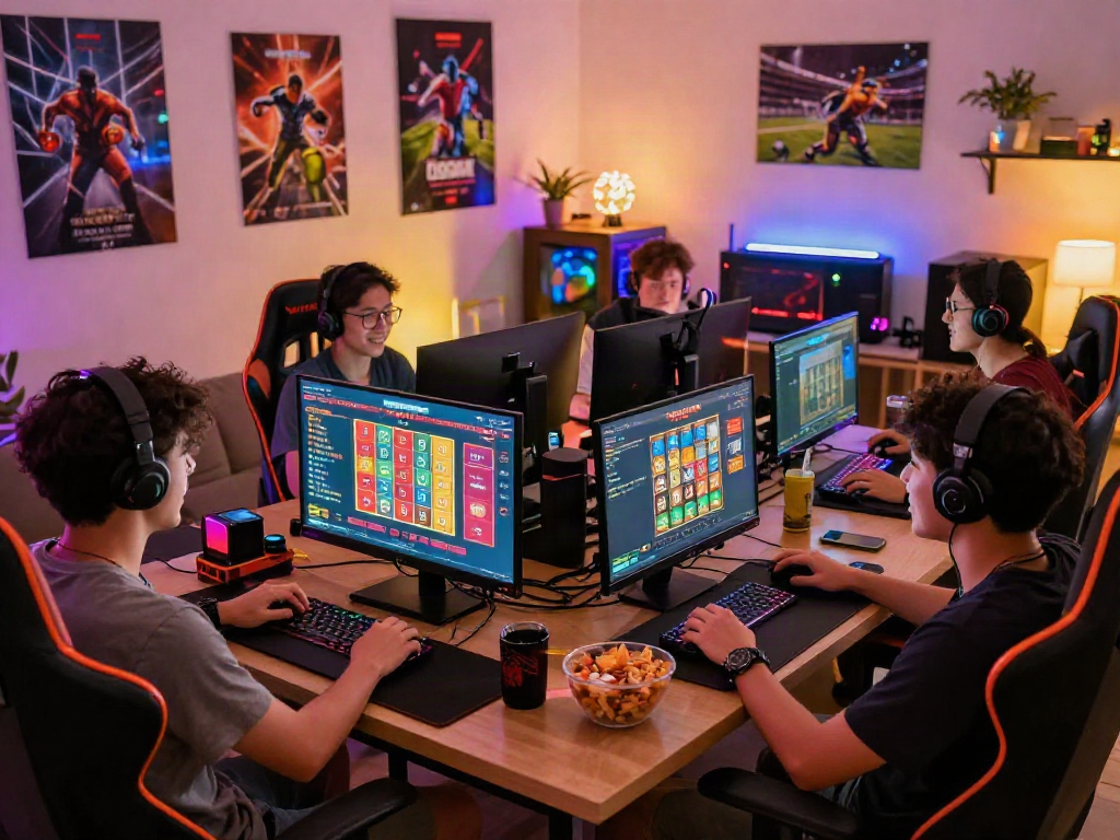 Exciting situs togel online gaming scene with friends enjoying virtual lottery betting.