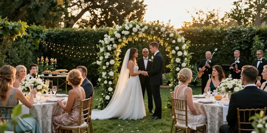 Event rentals enhance outdoor wedding ceremonies with elegant decor and joyful celebrations.