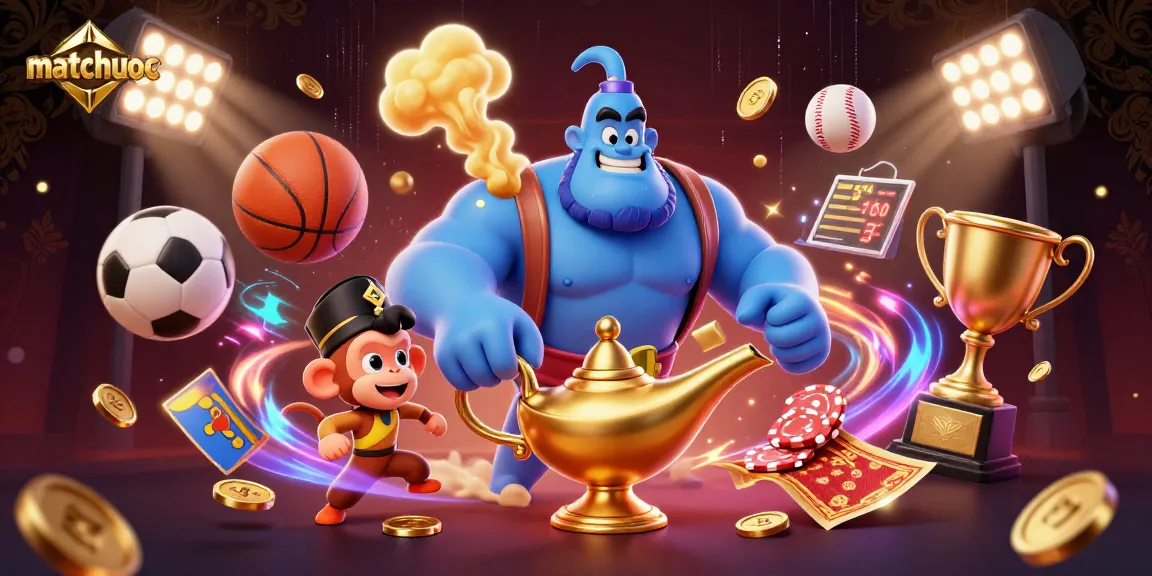 Experience matchuoc's vibrant casino scene with a genie and sports elements for thrilling play.