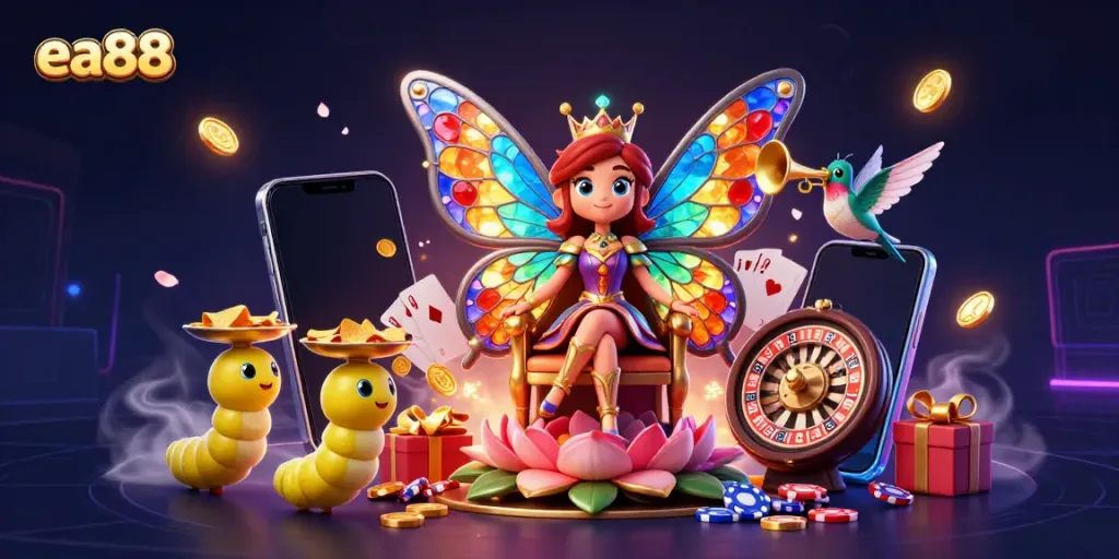 Trò chơi sòng bạc hấp dẫn với ea88 trong hình ảnh nghệ thuật 3D mô tả bầu không khí sôi động và chi tiết