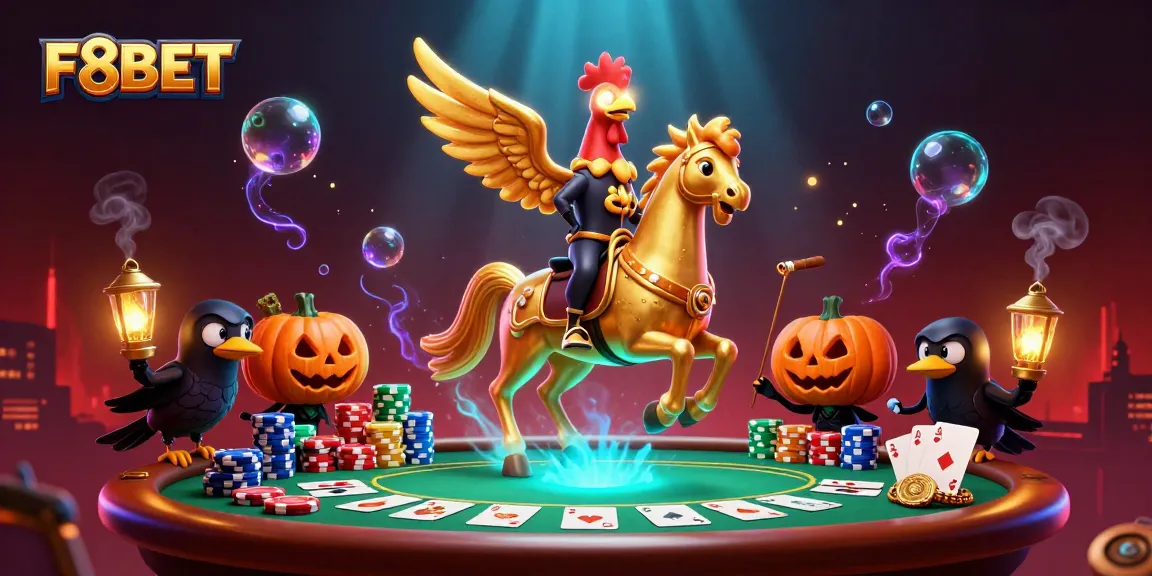 Engage in thrilling casino adventures with F8BET’s vibrant 3D illustration featuring unique gaming elements.