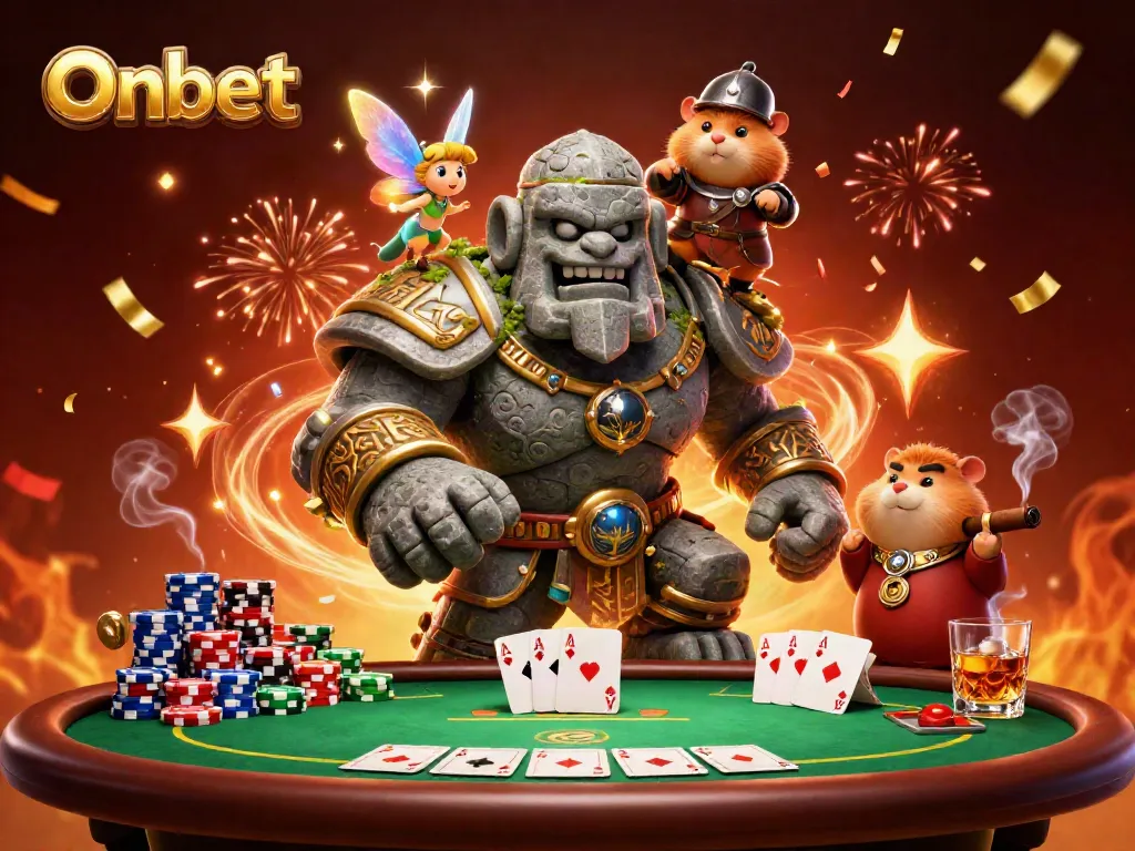 Engage in thrilling moments with Onbet at a lively poker table filled with excitement.