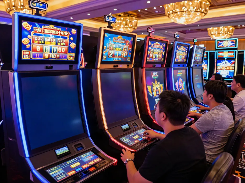 Players experiencing slot online games in a lively casino atmosphere.