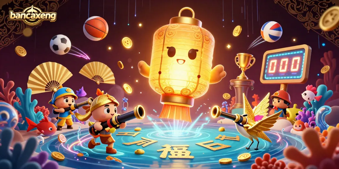 Engage in fish shooting adventure in bancaxeng with vibrant sea creatures and golden trophies.