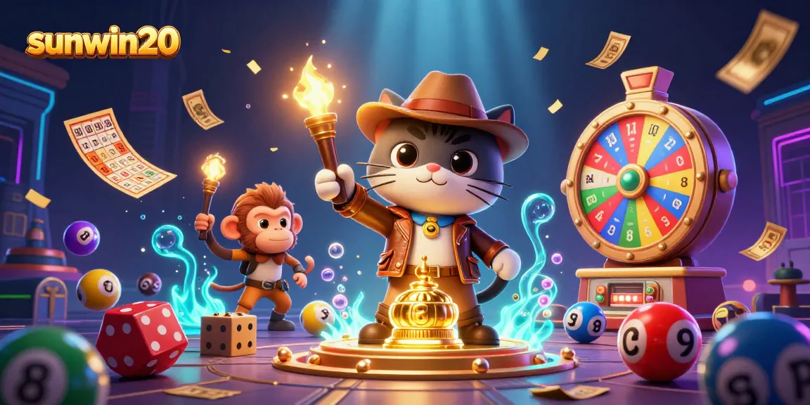 Uncover sunwin20 treasures with a lively archaeologist cat in a vibrant casino scene.