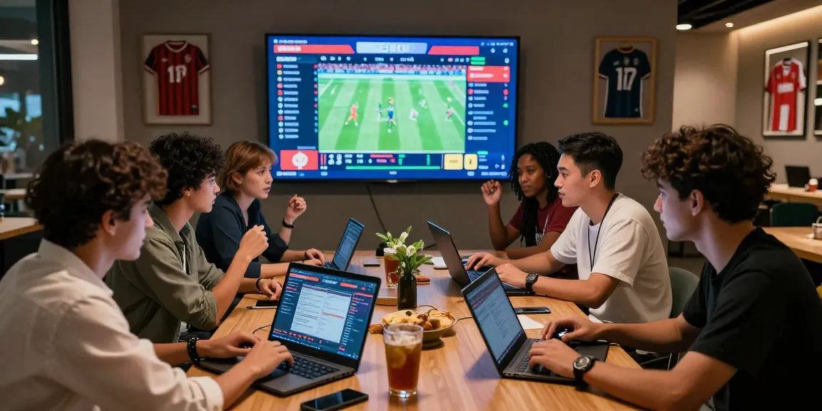 Bola88 sports betting scene with friends excitedly engaging in bets.