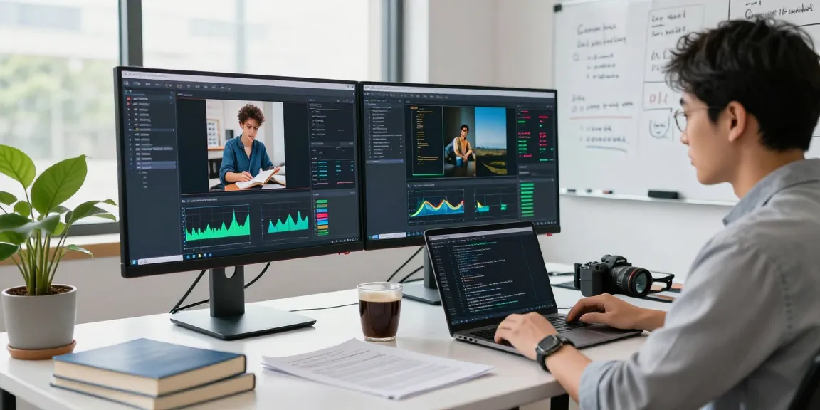 AI-Generated Image Detection in a tech workspace with a data scientist analyzing images on multiple screens.
