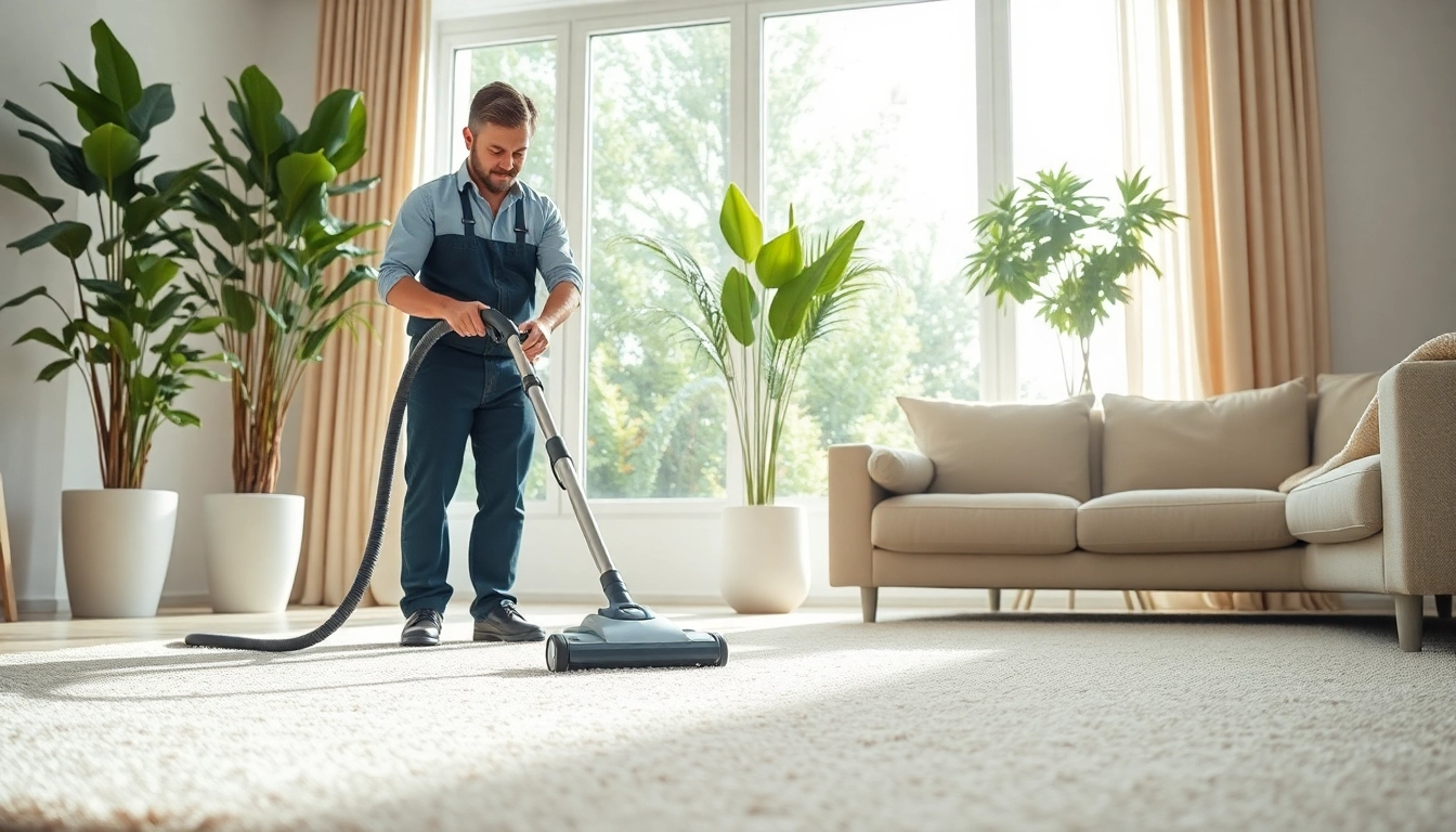 Professional carpet cleaning near me lincoln ca technician cleaning a modern rug in a bright living room.