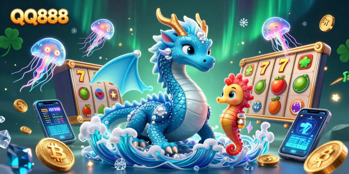Engage with the thrilling world of QQ888 casino games featuring an azure dragon and seahorse knight.