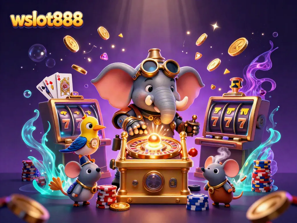 Gali jackpot dengan wslot888 di slot mesin berkilau dan simbol keberuntungan.