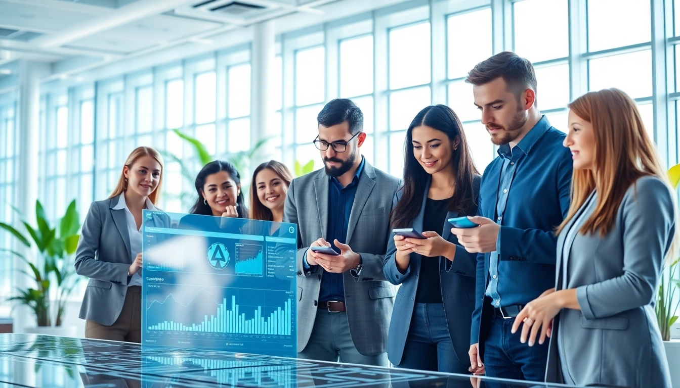 AI agents facilitating dynamic collaboration in a modern workspace with advanced technology.