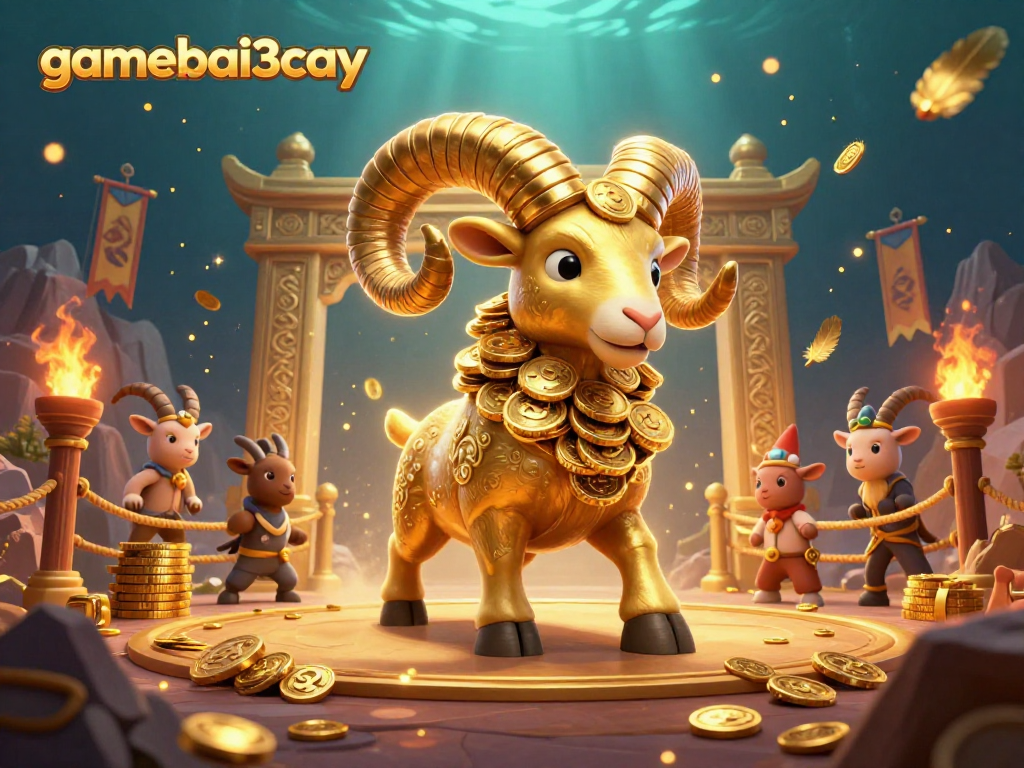 gamebai3cay maximizes excitement with a winning scene featuring a golden ram charging at a casino gate amidst dramatic elements.