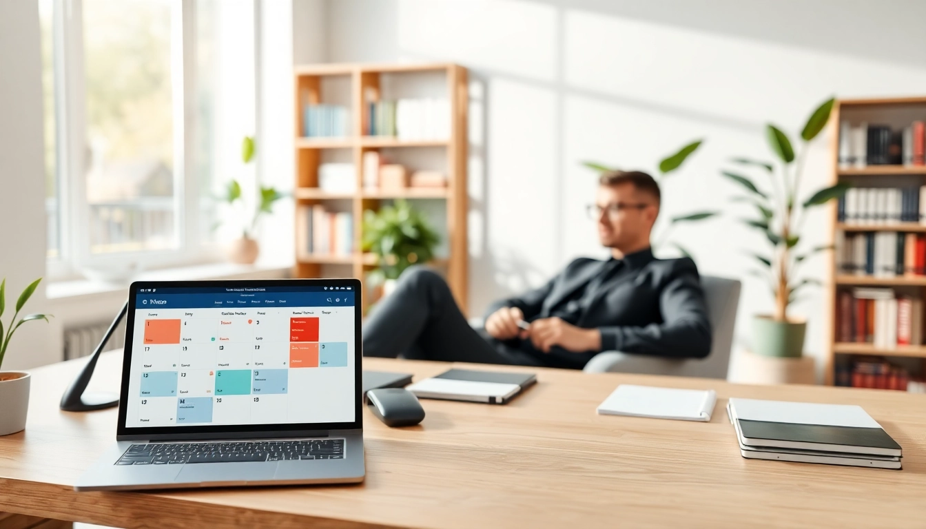 Organize Your Life With AI in a bright office, featuring an individual efficiently managing tasks using digital tools.