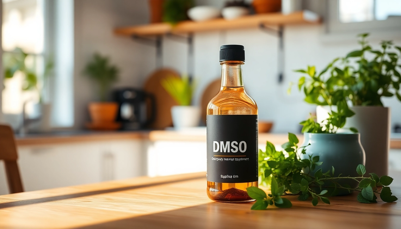 A dmso supplement bottle showcased on a wooden table, emphasizing natural wellness.
