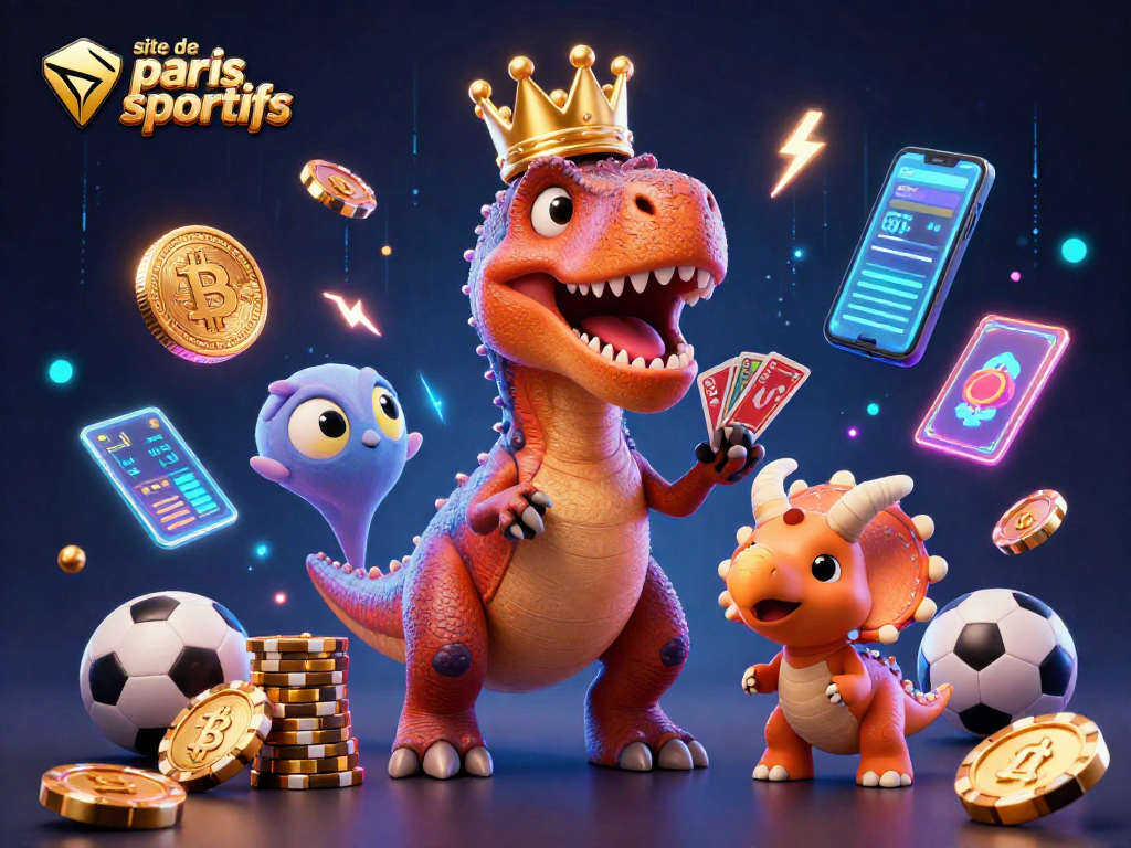 Placer des paris sportifs sur un site de paris sportifs avec un T-Rex et des éléments de jeu.