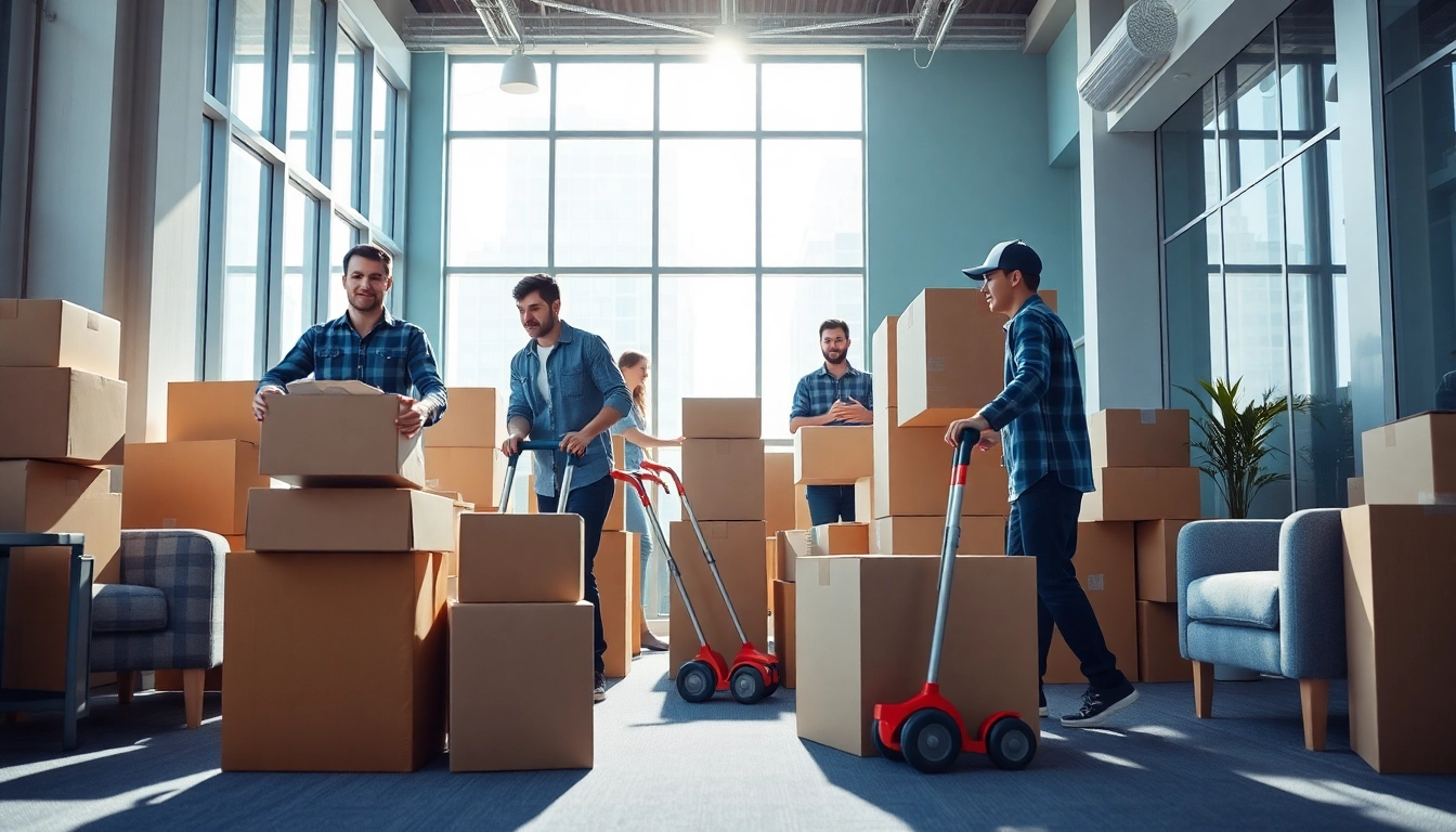 Team of professional movers providing Commercial Moving Services NYC in a bustling office relocation.