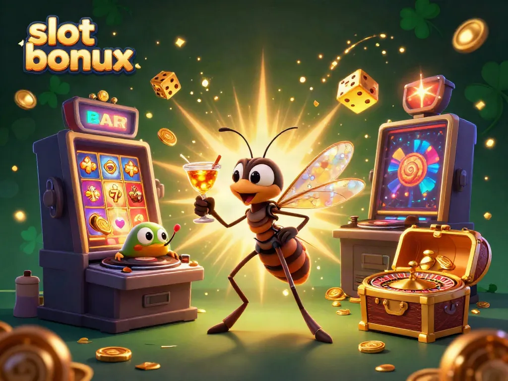 Experience winning excitement with this vibrant slot bonus-themed illustration showcasing a casino mascot and exciting gameplay elements.